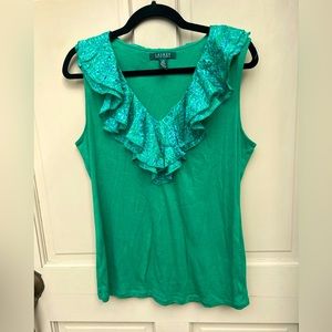 Sleeveless knit Ralph Lauren blouse with ruffles